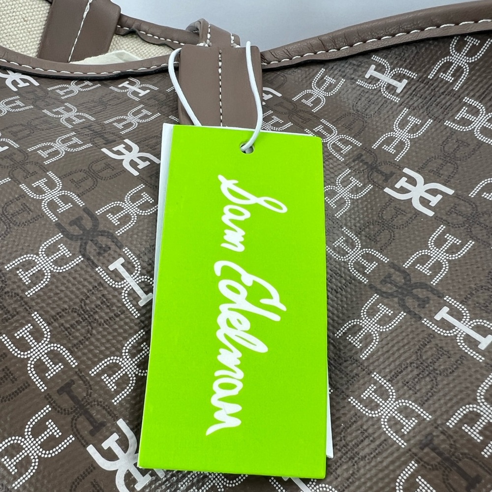 SAM EDELMAN HARPER MONOGRAM SHOPPER TOTE WITH SMALL POUCH, TAUPE COLOR - Picture 7 of 17
